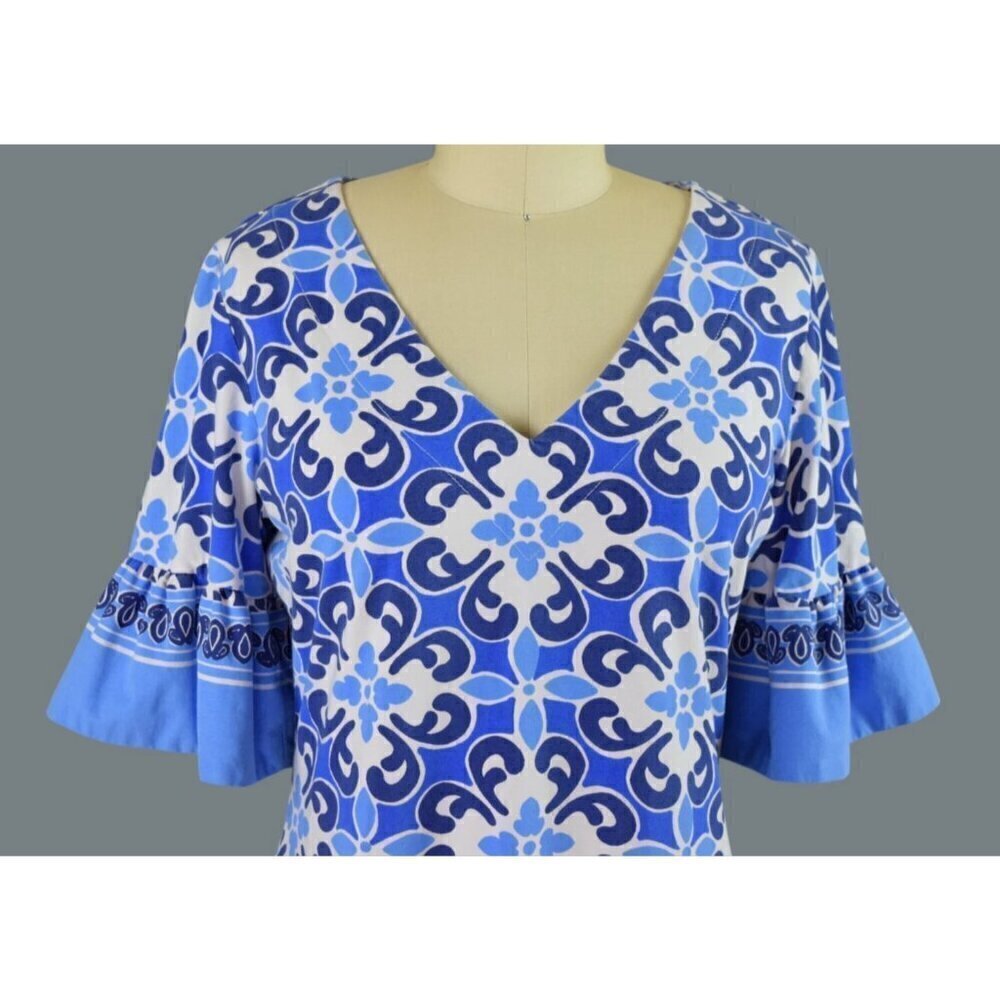 BARBARA ERICKSON MOSAIC PRINT CABANA RUFFLE SLEEVE V-NECK DRESS - Picture 2 of 7